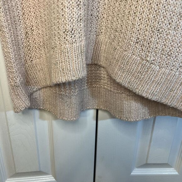 Chicos Sweater Size 1 Women's Blush Pink Long Chunky Knit Gold Metallic Pullover - Picture 5 of 9